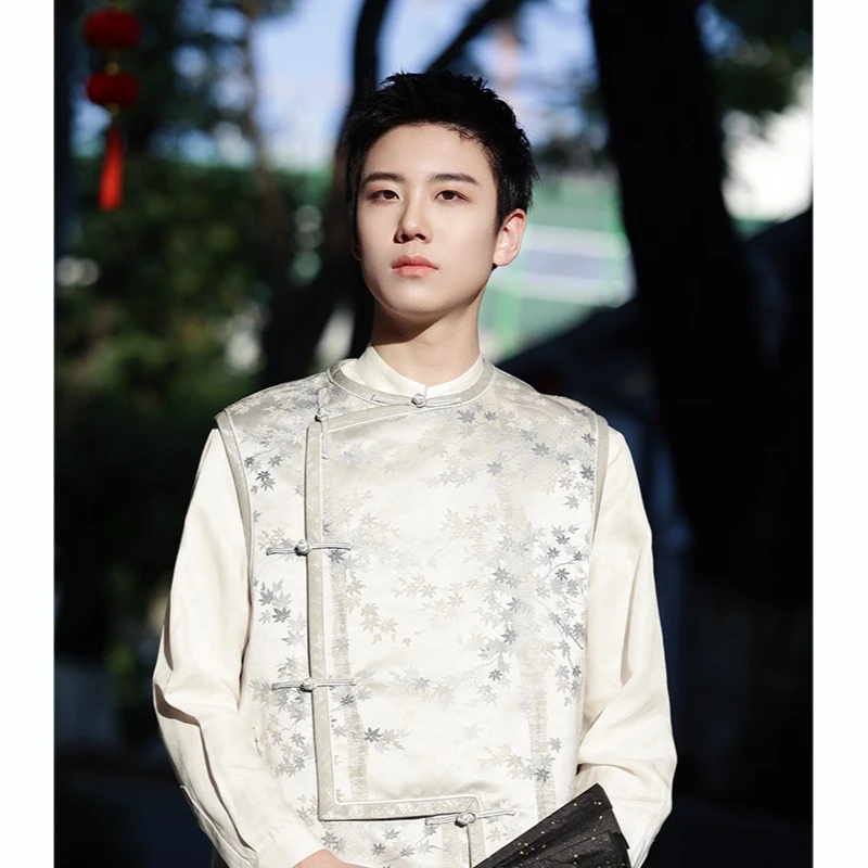 云谧【轩智】新中式国风短款无袖一字扣背心秋季印花