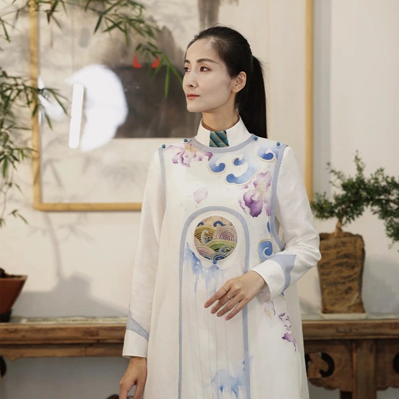 云谧【璟俪】新中式中国风工笔手绘背心外纱+连衣裙