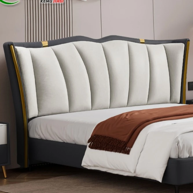 新款科技布床头板软包简约现代主卧实木落地靠背床头单买定制