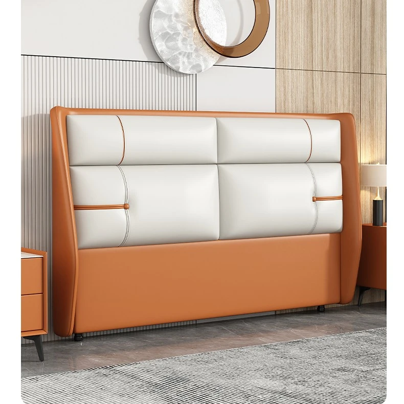 轻奢软包卧室床头科技布靠背板可定制简约现代实木框架落地床头