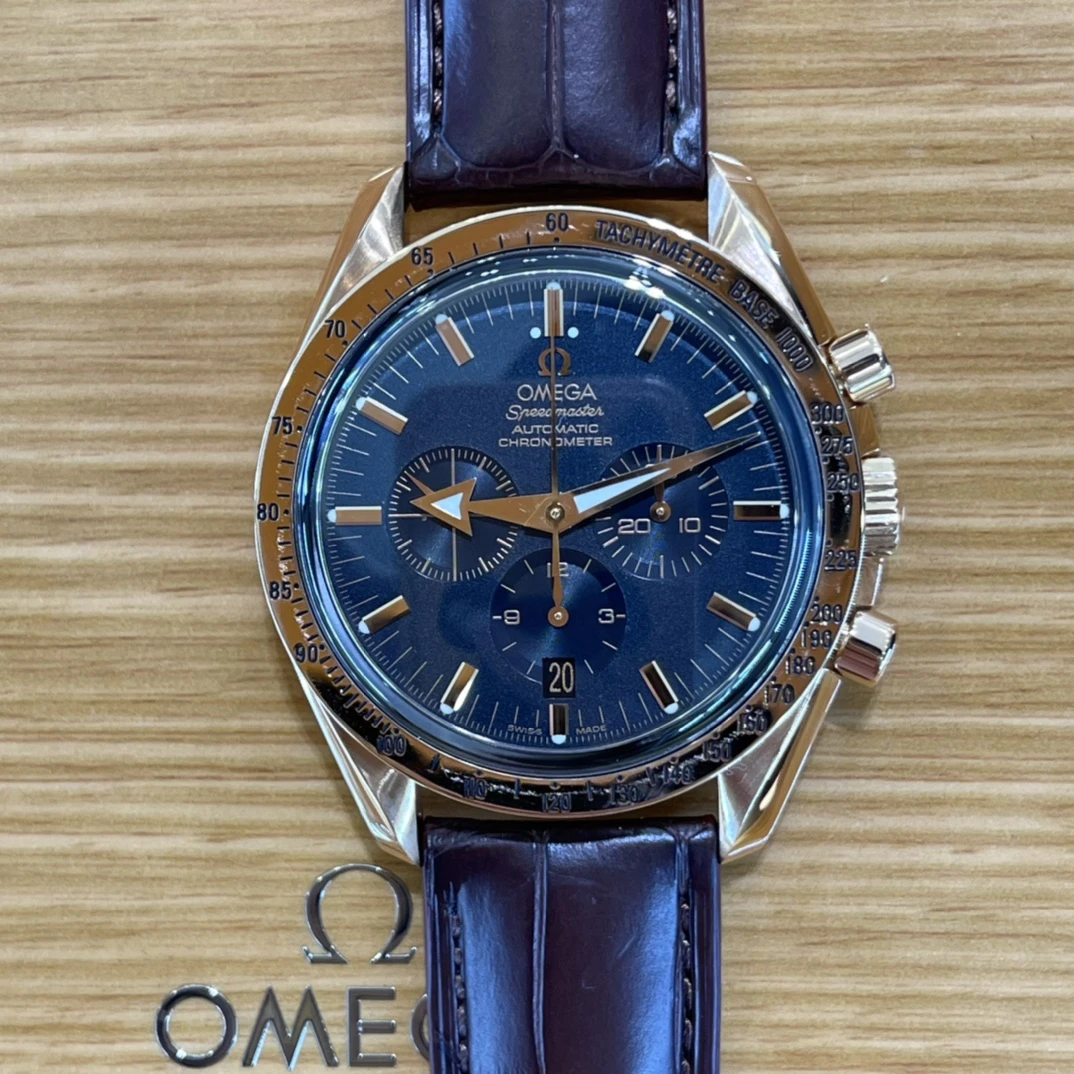99新 Omega/欧米茄 三只鱼/超霸3653.80.33/玫瑰金/单表/蓝磨砂盘