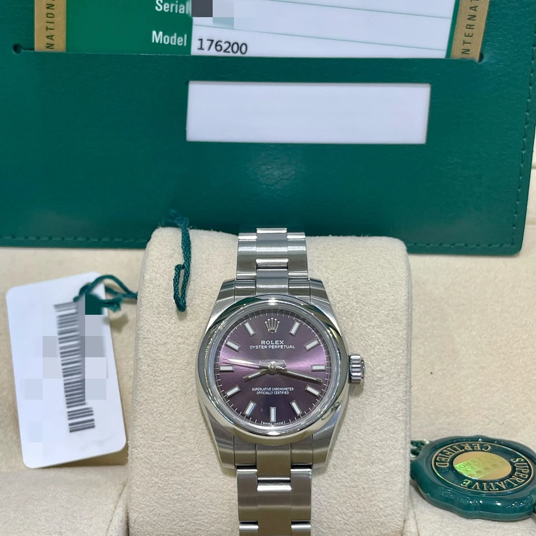 95新 劳力士 三只鱼/蚝式恒动/176200红葡萄色/20年全套/26mm