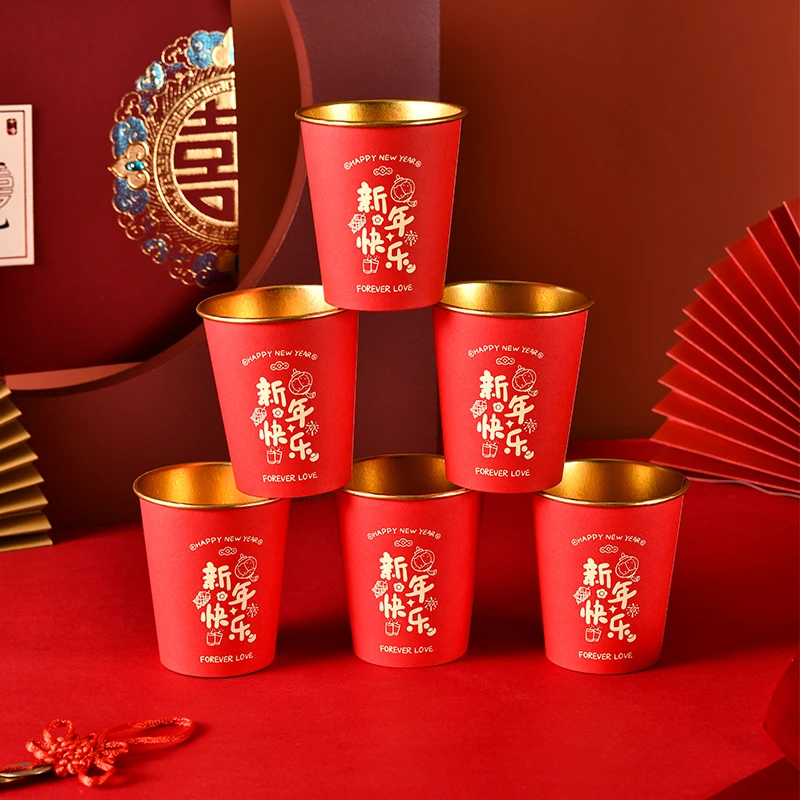 【CLEANONE】一次性水杯婚宴家用新年喜庆过年金箔加厚国潮结婚茶杯