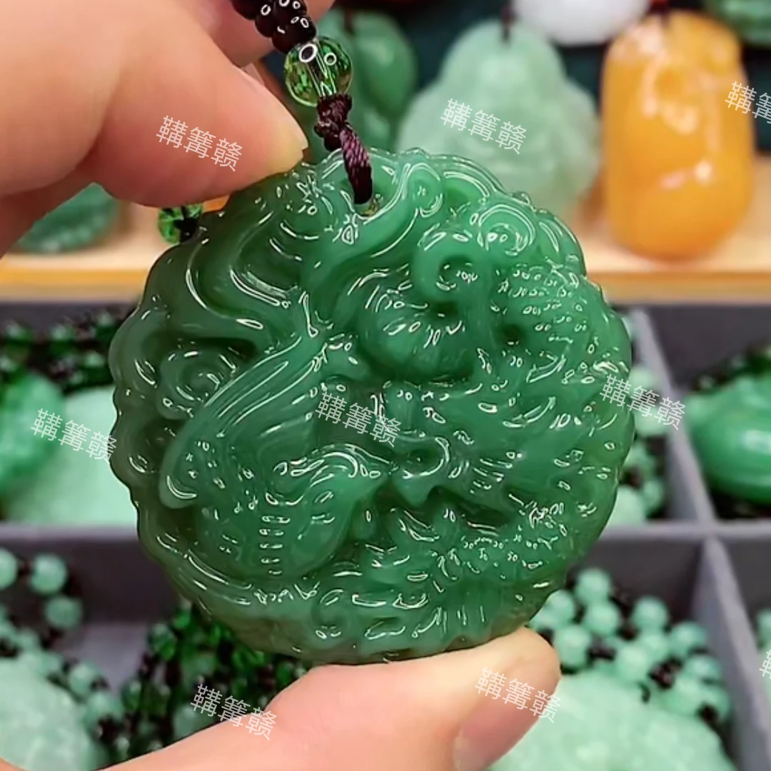 LF3.深绿龙凤呈祥情侣款经典百搭长款吊坠
