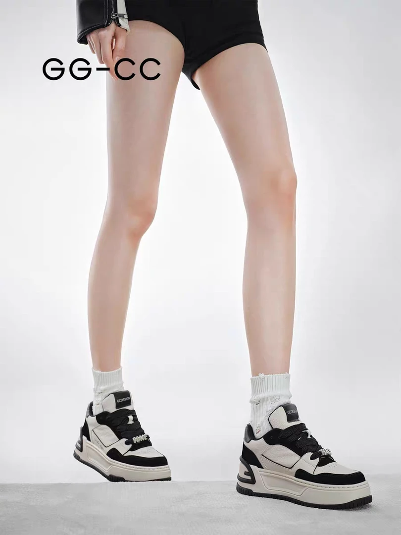 【回归至简】GGCC真皮厚底松糕百搭熊猫鞋女2023秋季新款休闲板鞋