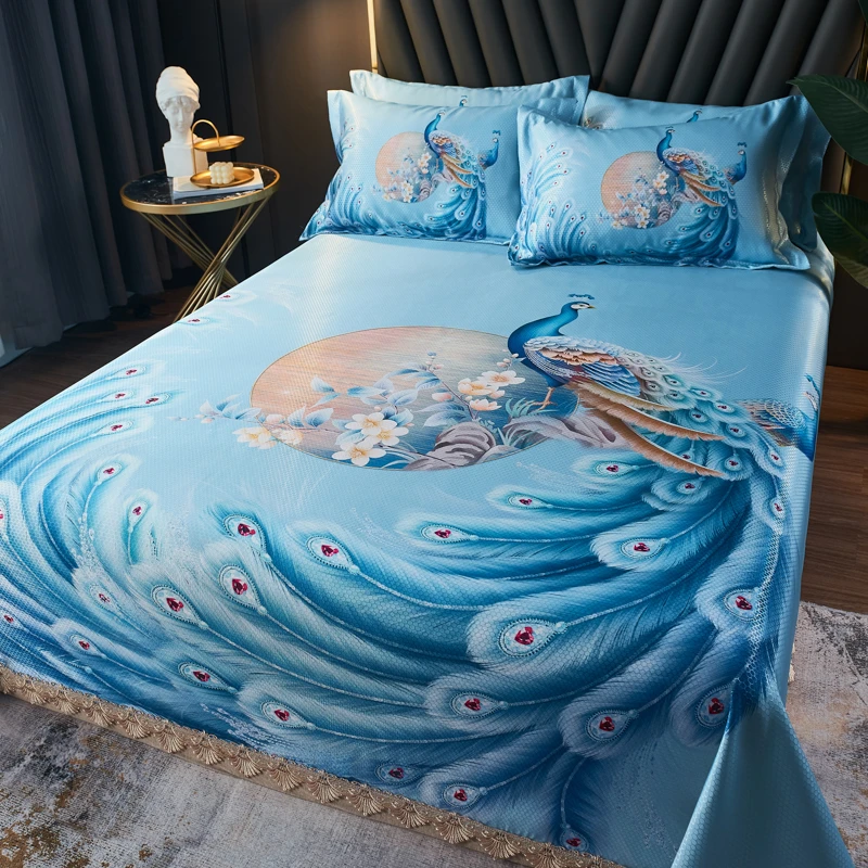 高端轻奢正品100%冰丝凉席床上三件套1.5米1.8米夏季空调软凉席子