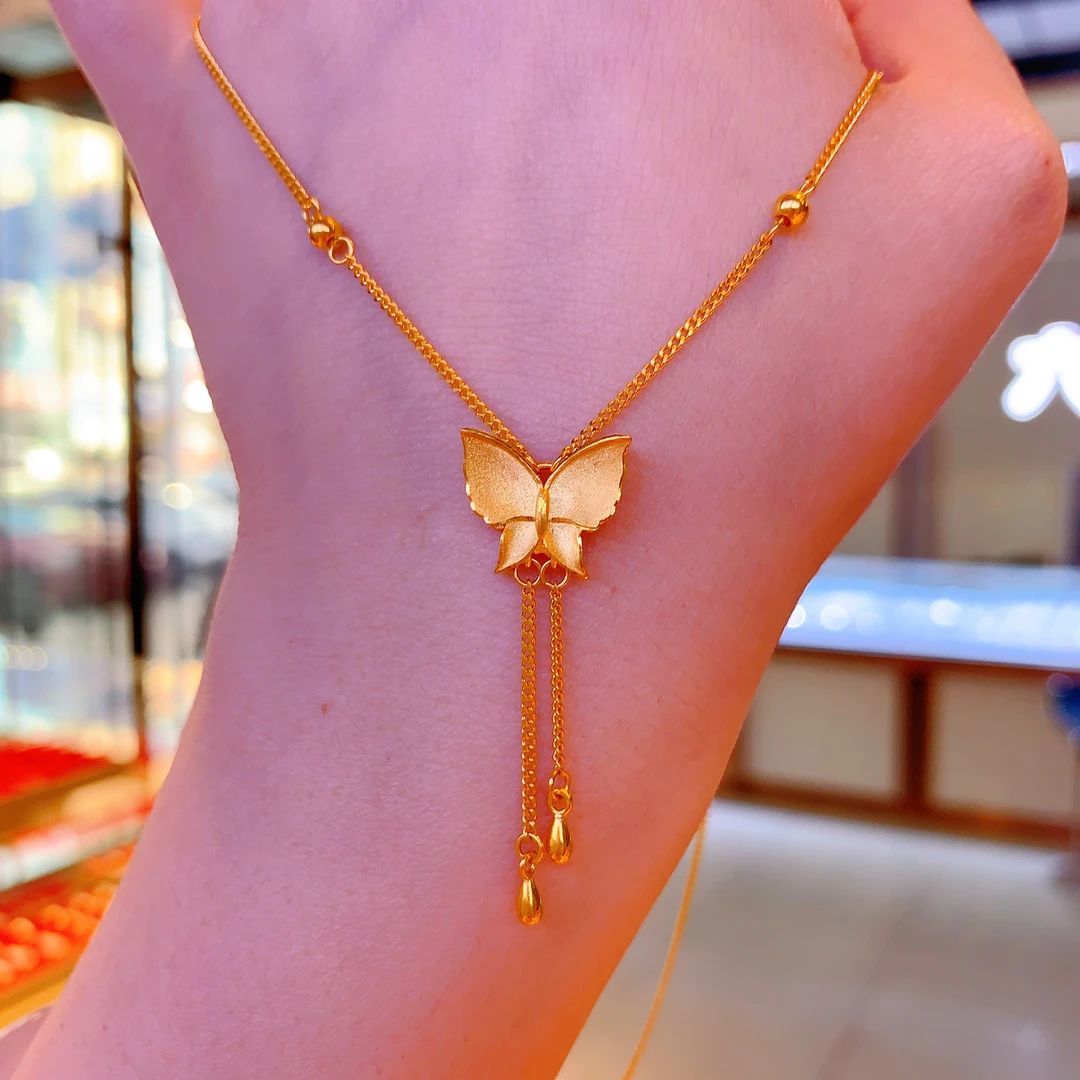 足金999蝴蝶流苏套链 足金5G工艺时尚套链