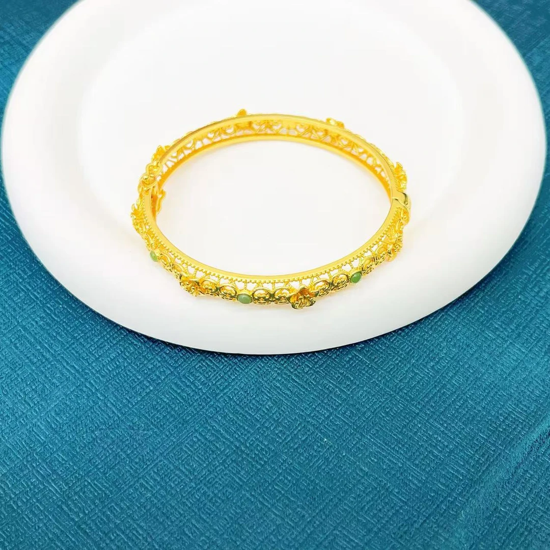 【杰哥专属】天然和田玉碧玉花开富贵手镯（标配证书）S73