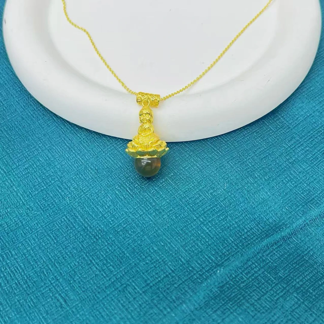 【杰哥专属】天然琥珀设计款莲花佛相卡10MM棕珀吊坠（标配证书）K540