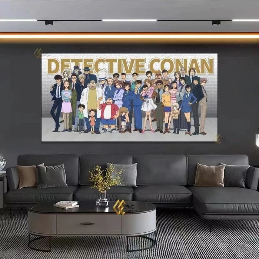 《横板柯南漫画合影大集合》柯南沙发背景装饰画床头挂画漫画50*100