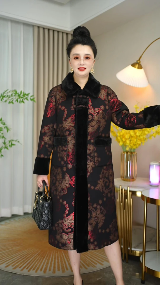 两面穿冬加绒大码显瘦遮肉中老年妈妈装中长款减龄大衣外套A32-2