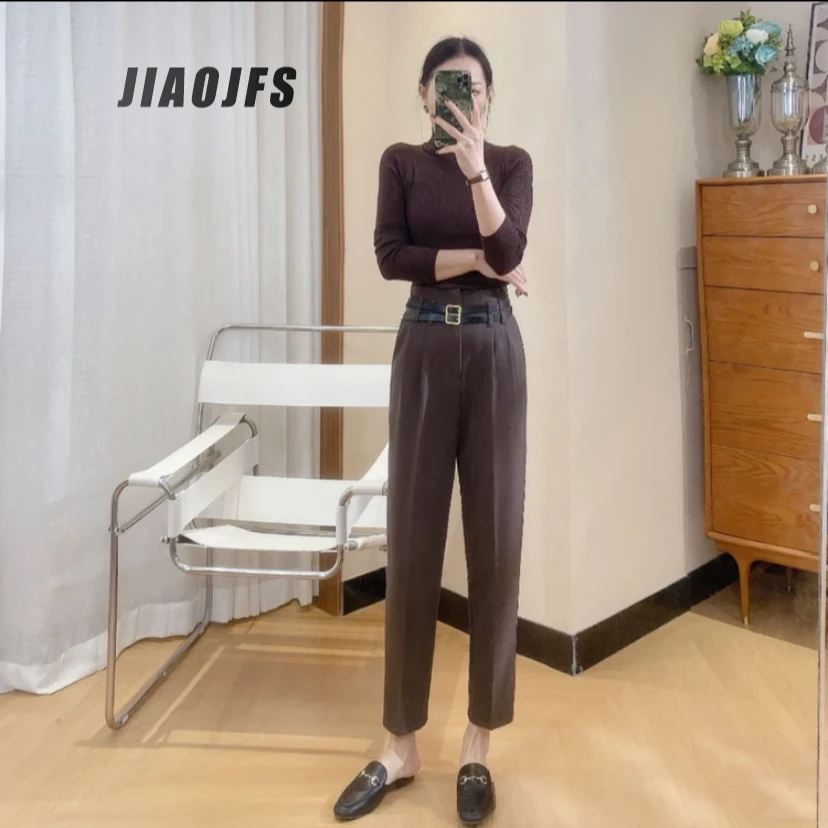 女士高腰西装裤气质直筒时尚百搭(不含腰带）修身裤子西裤秋冬