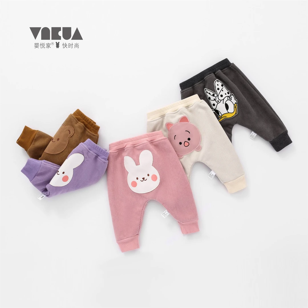 婴悦家秋款女宝宝坑条复合绒大PP裤小童时尚外穿休闲裤86653