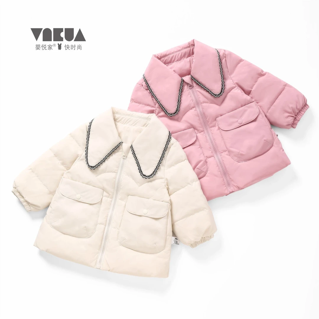 婴悦家女宝宝冬季84869小淑女中长款洋气小童0-3岁简约外套羽绒服