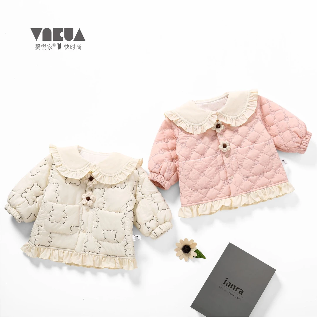 婴悦家冬季女宝宝小香风娃娃领女童翻领外套1800克 85099+85100