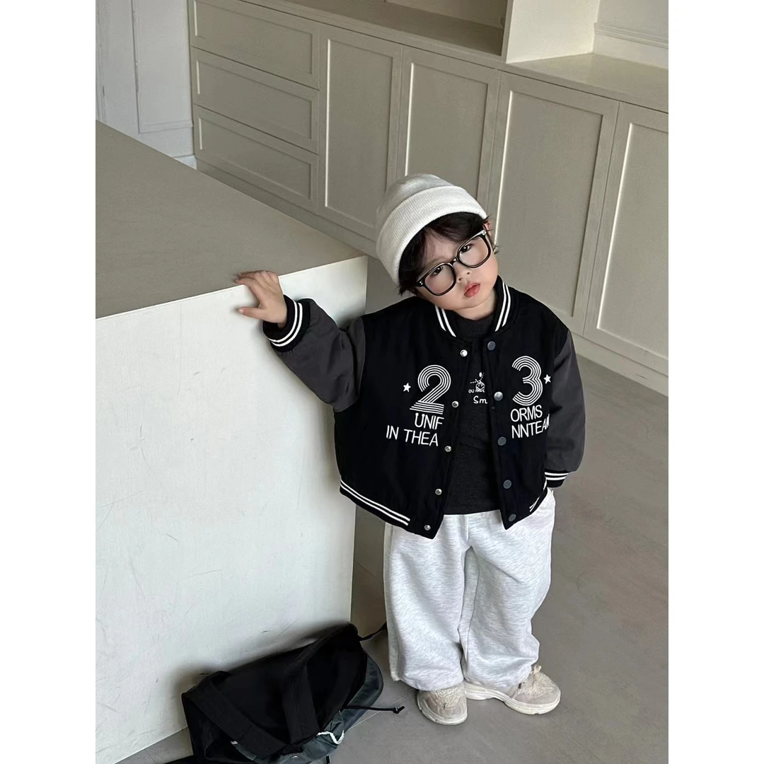 MJL 冬款韩版加棉 刺绣拼接 经典帅气儿童棒球服外套A998