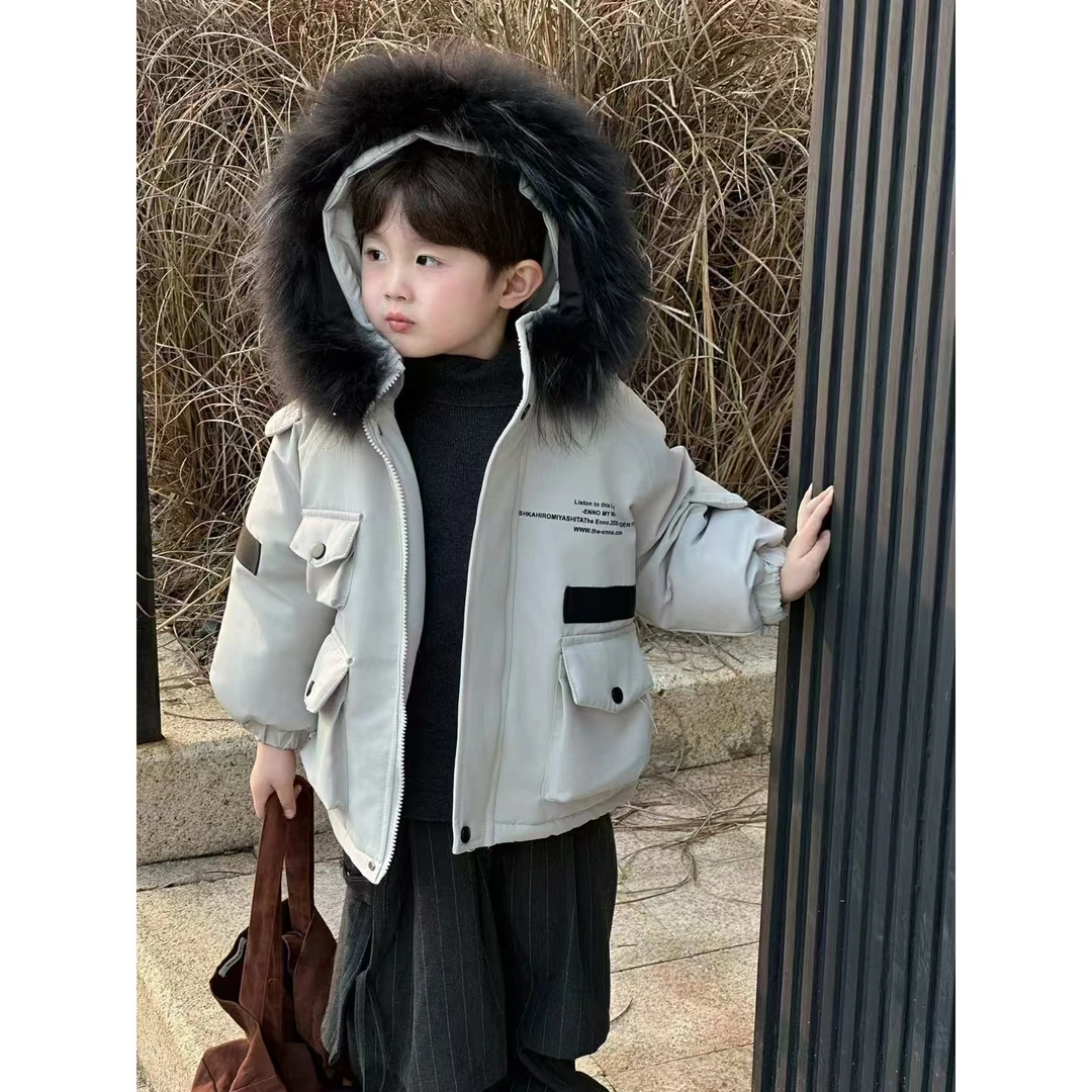 MJL 冬款韩版 加棉加厚 大毛领儿童棉服外套A8806