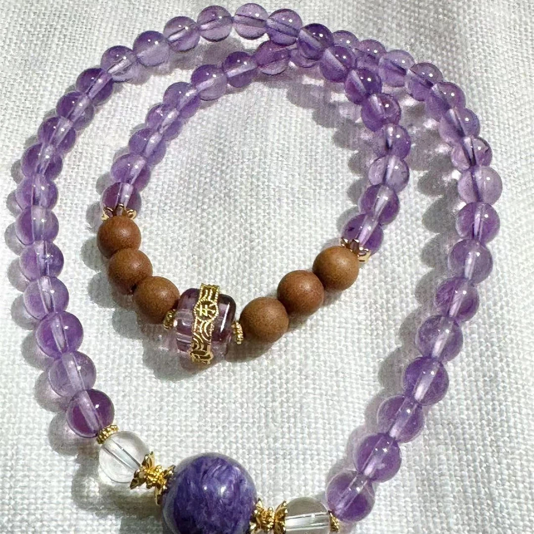 【九紫开云串】紫水晶925银镶嵌双圈手串（天然珠宝多样性发其一）