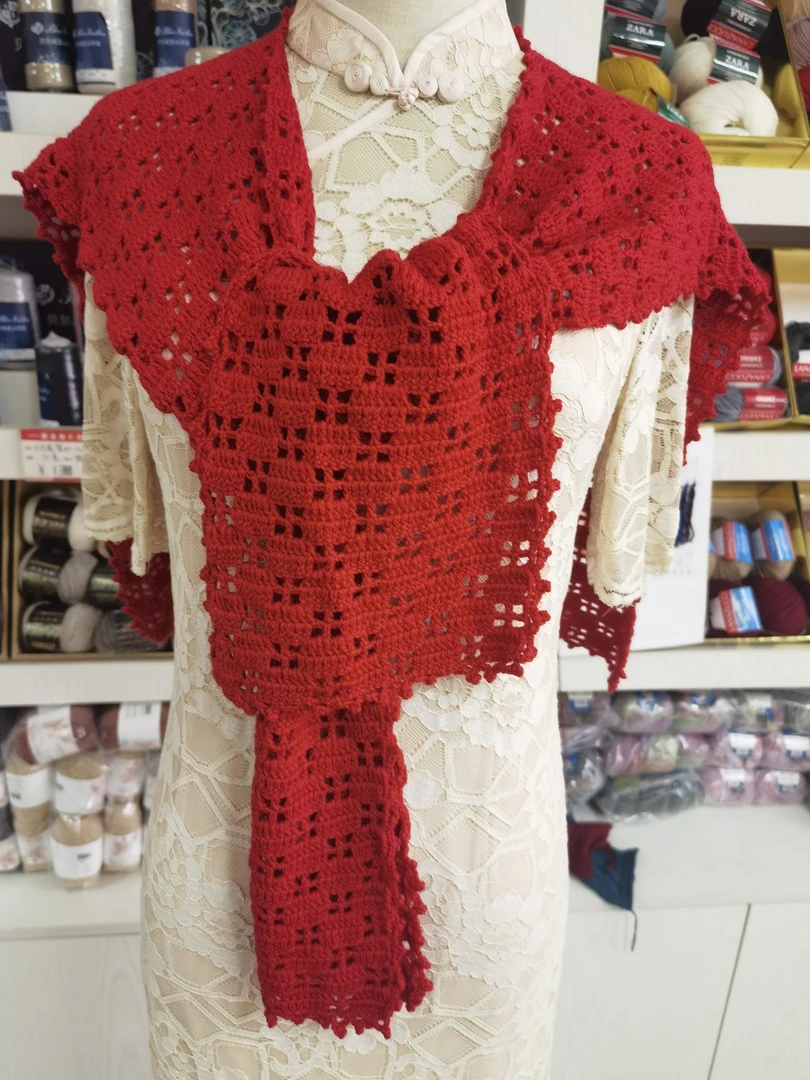 纯手工钩织美利奴羊毛U型披肩