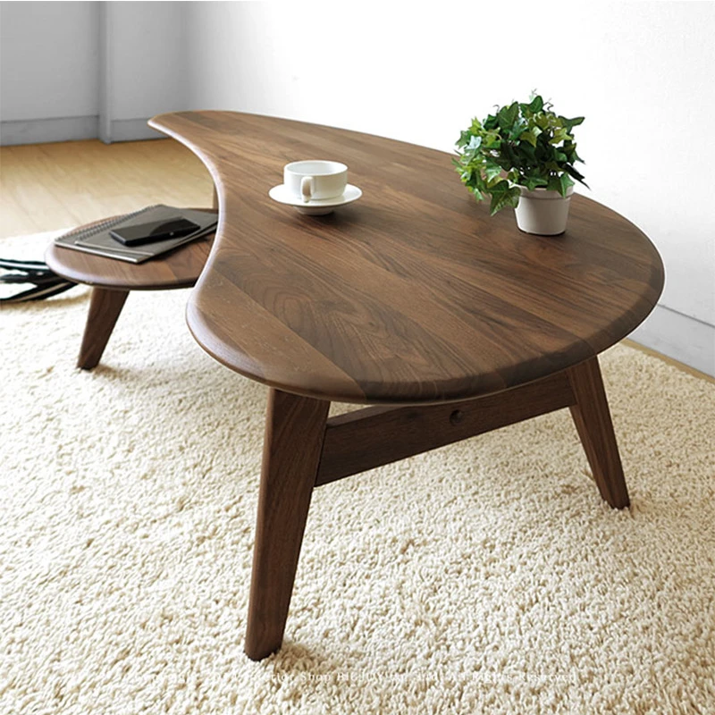全实木白橡木小户型茶几胡桃木圆形茶桌异形简约原木客厅家具边几