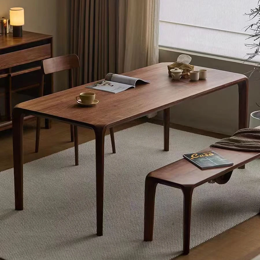 北美黑胡桃木餐桌简约现代原木长方形大板餐桌榫卯宋式美学家具