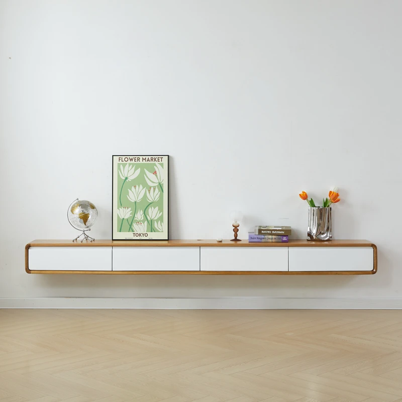 挂墙电视柜壁挂式现代简约北欧实木悬挂式客厅超薄大户型悬空吊柜