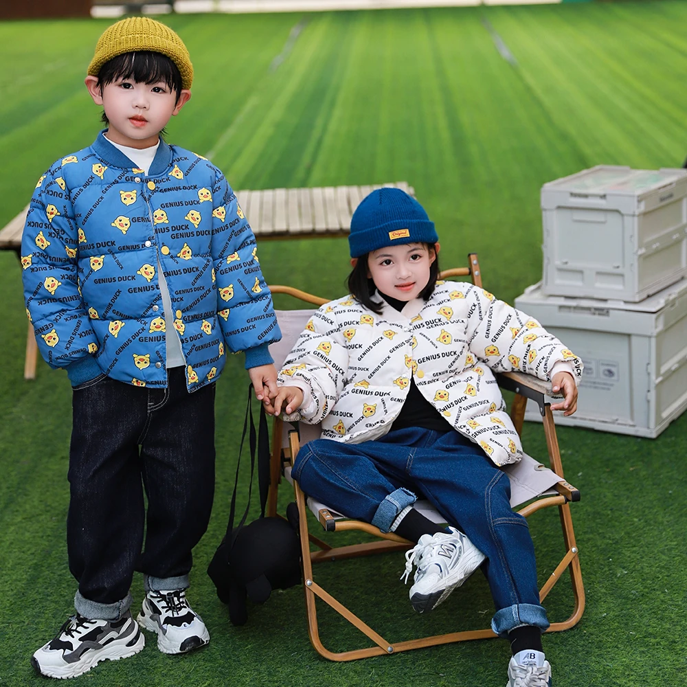 新款秋冬季男童女童小黄鸭棉内胆时尚宝宝棉服外套保暖加厚洋气
