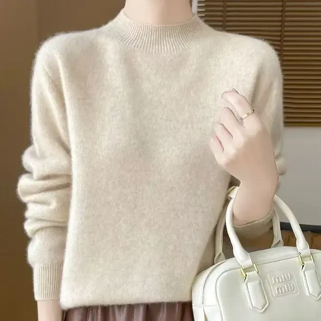 加厚 680129长袖羊毛衫女士宽松新款毛衣纯色羊毛衫