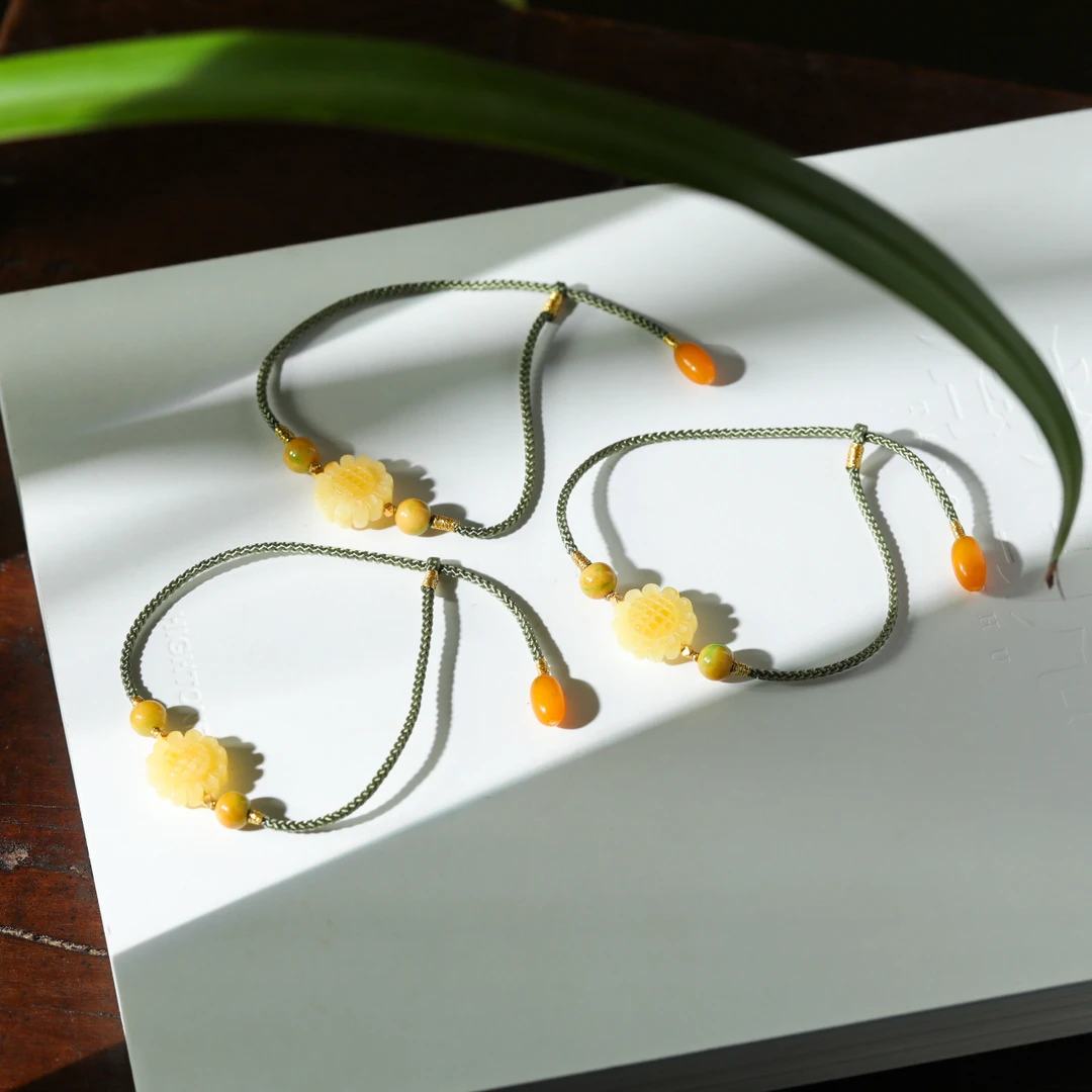 【意婵】光|精品天然蜜蜡太阳花手绳18K金翡翠（多样性发一）-907735