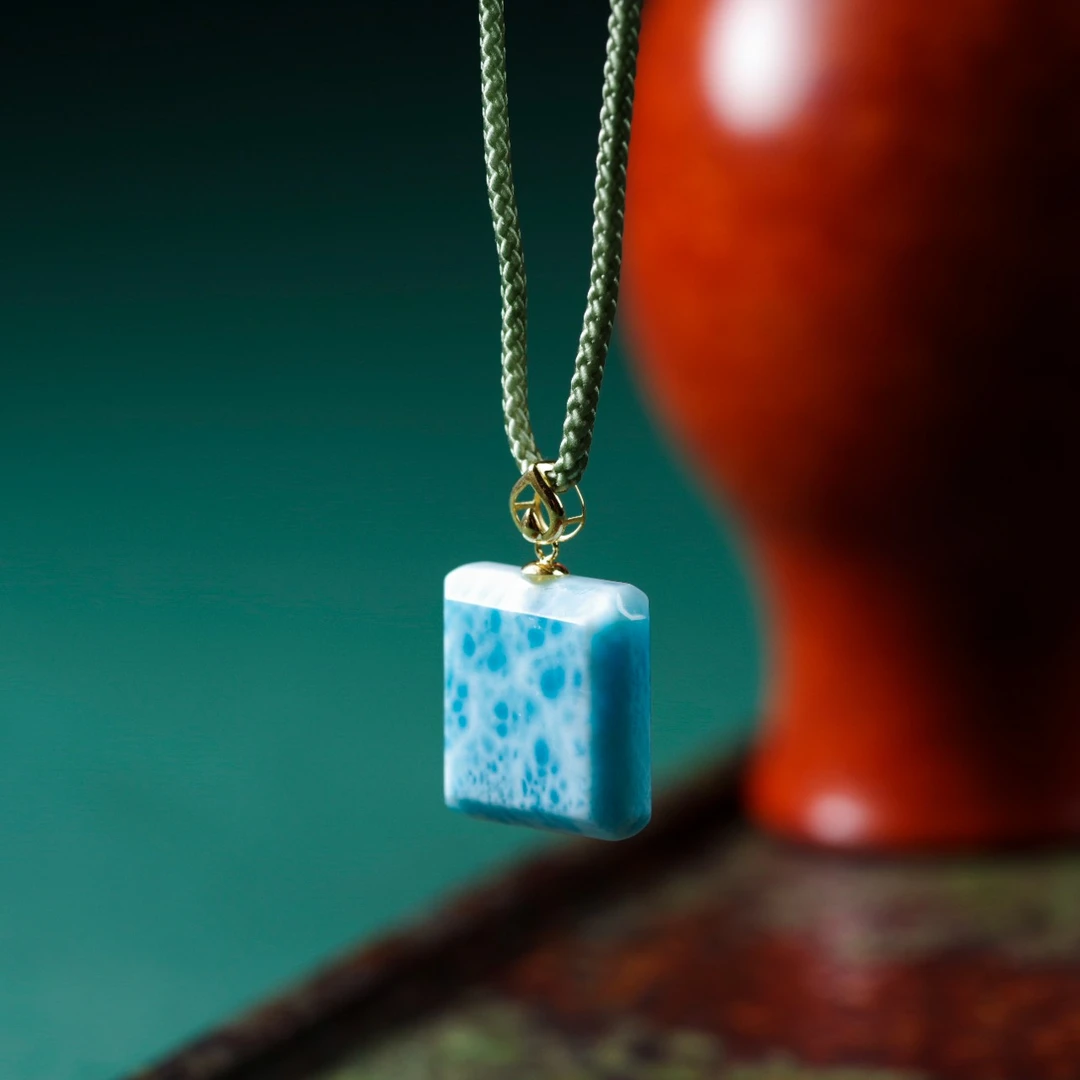 【意婵】精品天然海纹石方糖项链18k金绿松配件 905992