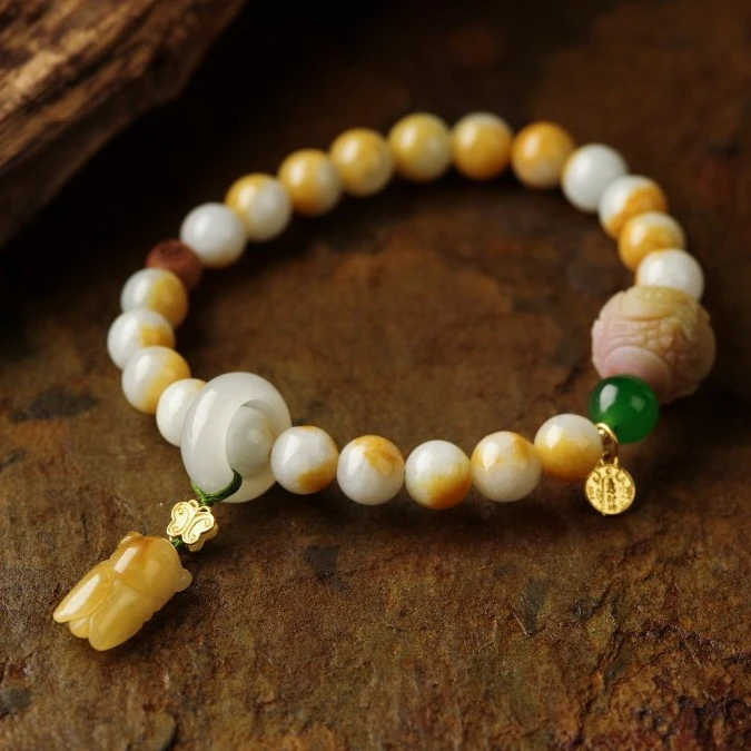 【意婵】精品天然黄翡翠单圈18k金和田玉盐源-909054