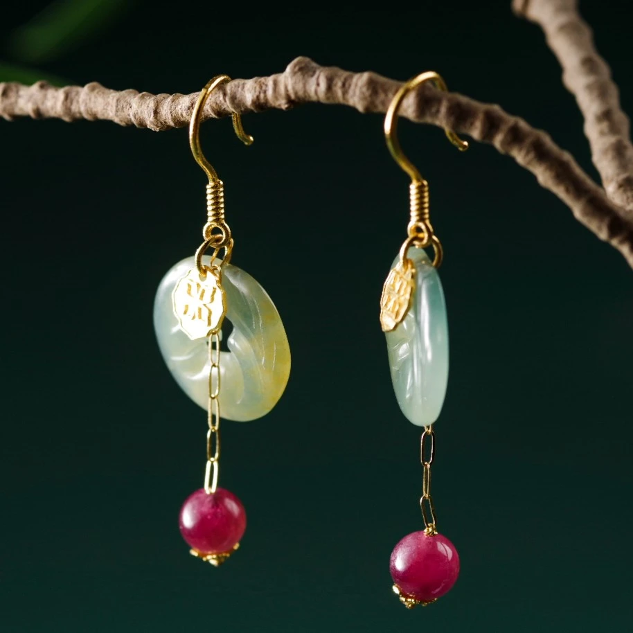 《清音》精品天然翡翠精雕凤九耳饰18k金碧玺配件-902138