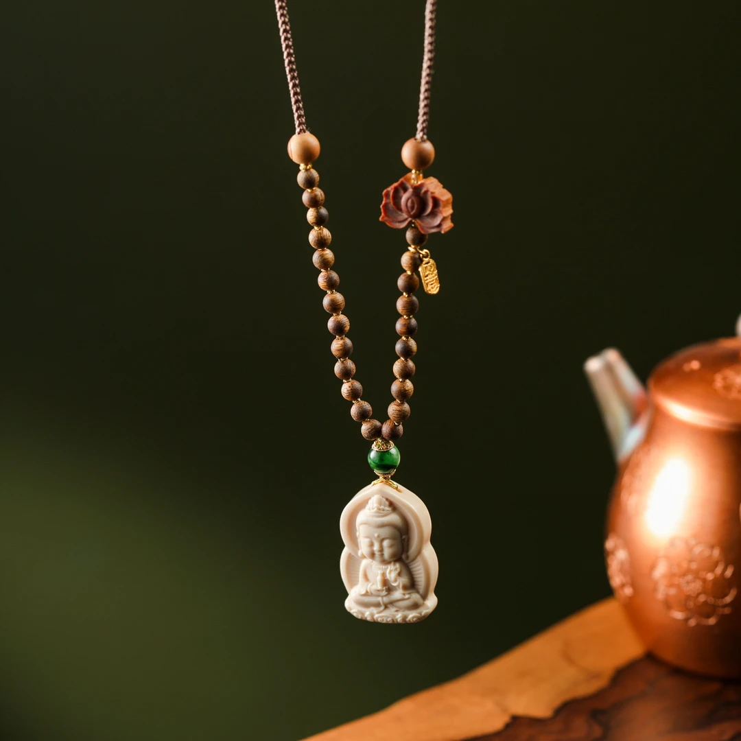 【意婵】精品天然猛犸牙雕佛项链-902460