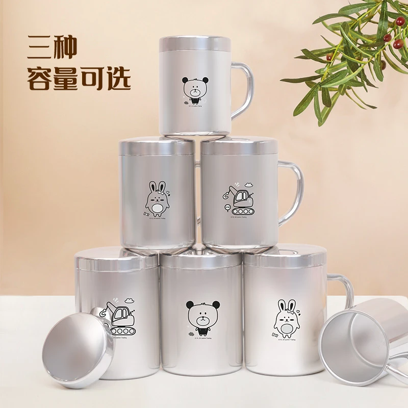 联扣316L不锈钢水杯儿童把手杯防摔隔热马克杯幼儿园水杯学校喝水