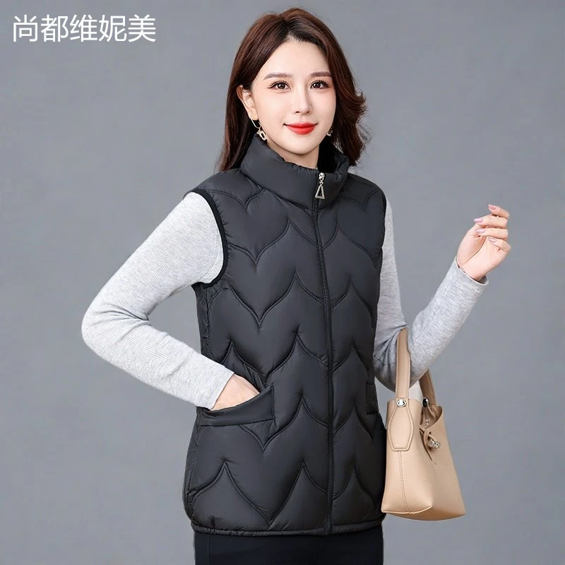 超轻棉马甲女秋冬季新款大码坎肩时尚立领大口袋马甲女装棉服外套