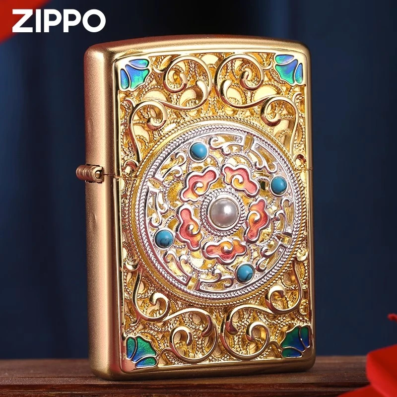 zippo打火机 花丝祥云专卖店正品煤油之宝镀金新年送礼物DY9802TZ