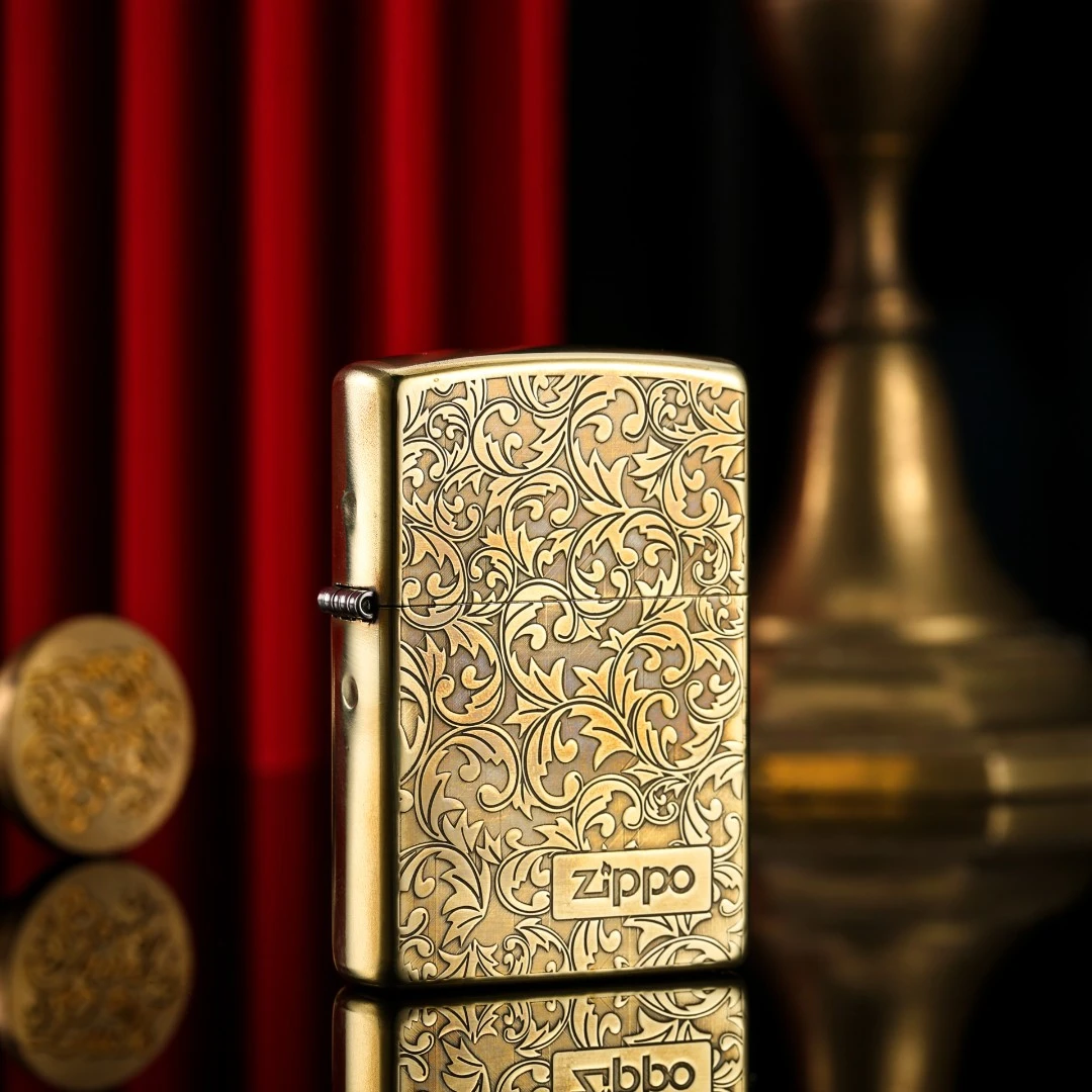 ZIPPO正版打火机 原装正品两面唐草金色常规芝宝煤油防风火机送礼