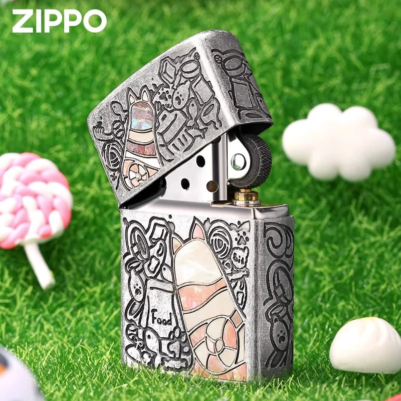 ZIPPO正品打火机 猫咪彩贝仿古银芝宝正版防风煤油创意送男友礼物