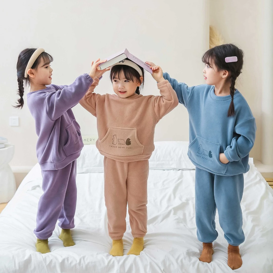 口袋款童装新品加绒舒绒秋冬中大童家居服品质套装睡衣MTD8030
