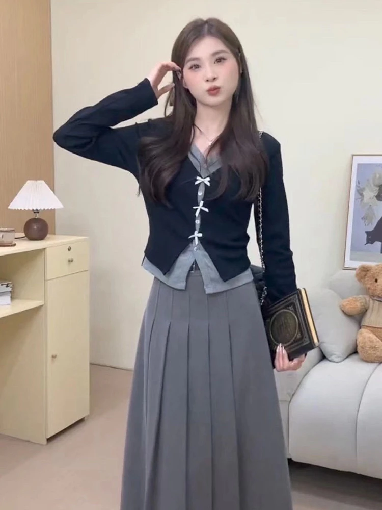 设计感套装连衣裙子女新款早初秋季长裙显瘦气质长袖