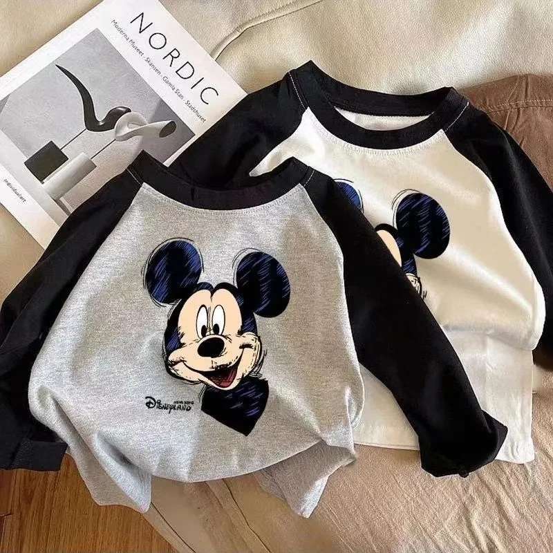 新款纯棉宝宝卡通百搭上衣男童插肩长袖t恤时髦洋气拼色中小童装