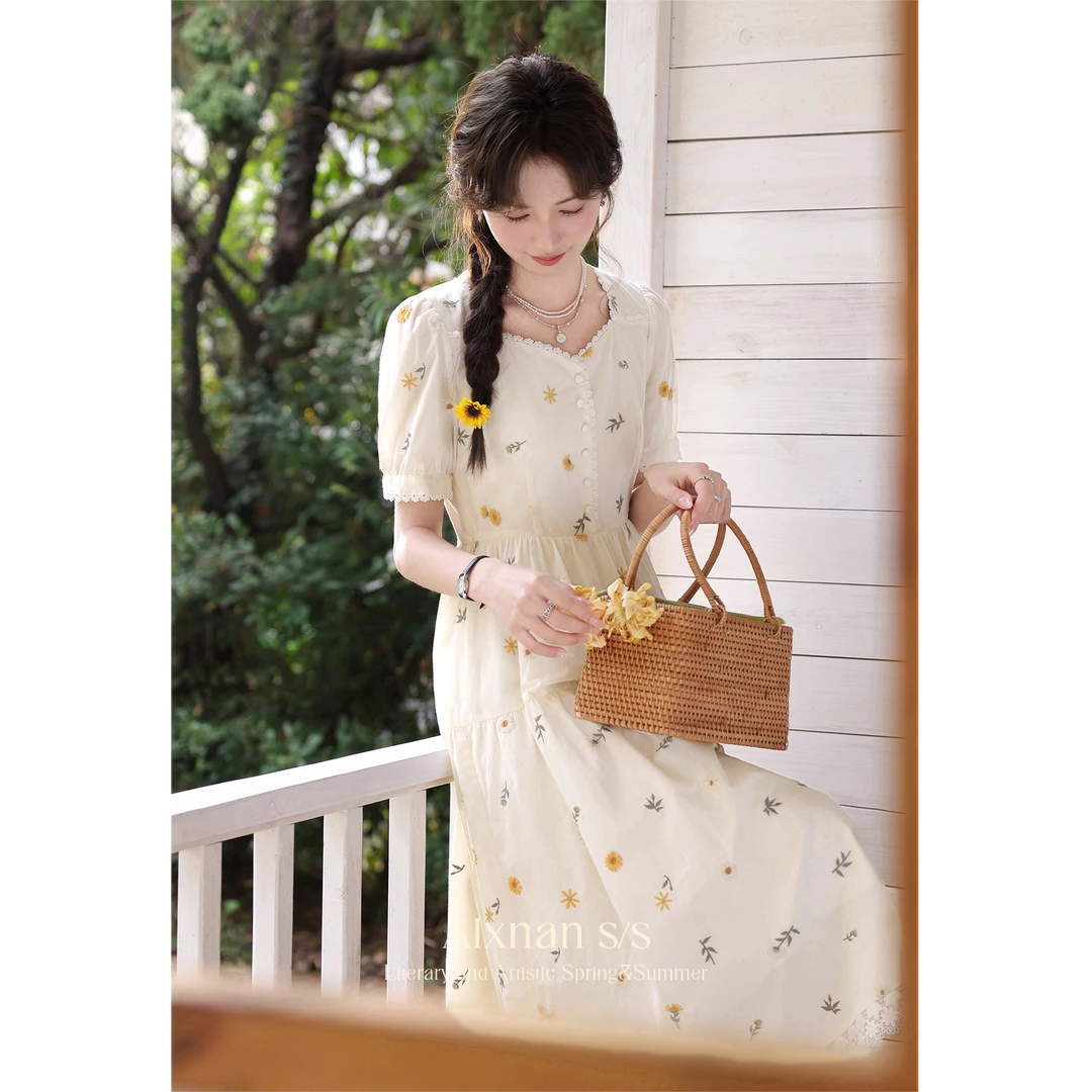 [诗语]349鹿向南《少女的后花园》法式设计感连衣裙气质碎花L35109