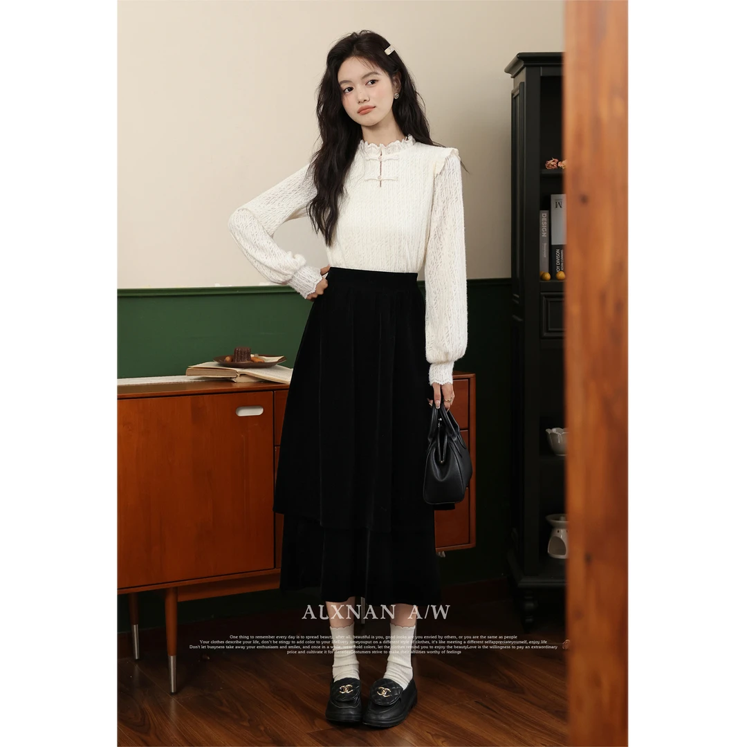 【专柜门店】《陌上清秋》时尚新款蕾丝衫长袖女打底衫LXN32269