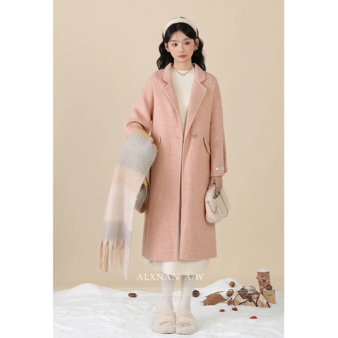 Q鹿向南《轻柔薄雾》毛大衣冬季双面呢手工重工毛呢外套女LXN325119