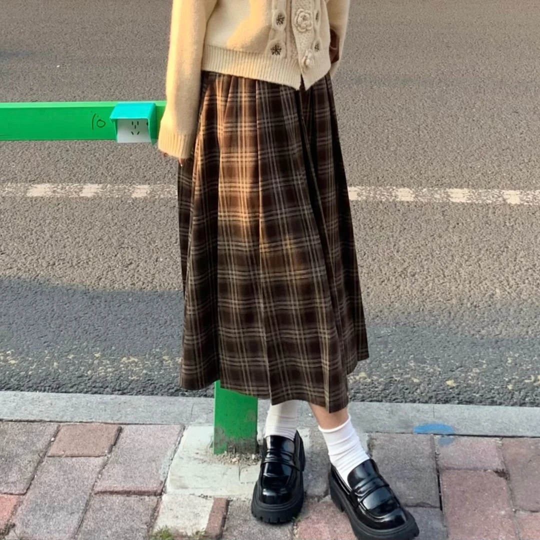鹿向南《浪漫之夜》通勤气质高腰半身裙女显瘦慵懒格子裙子LXN32795