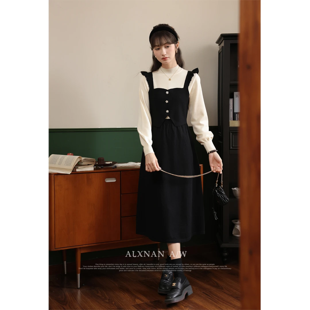 鹿向南《少女的信伐》法式温柔假两件连衣裙收腰显瘦裙子LXN32138