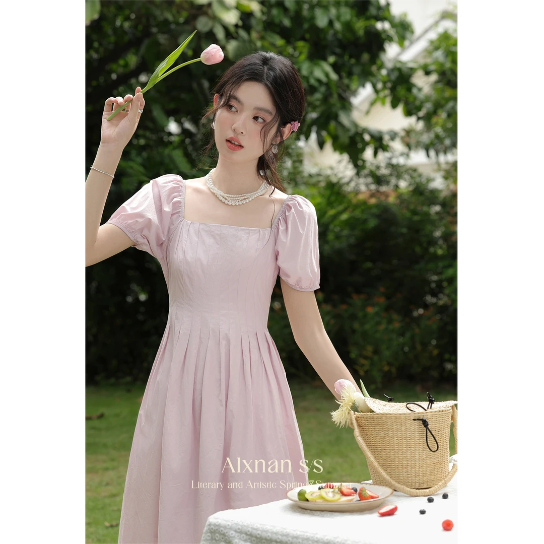 鹿向南「月朦胧」法式温柔连衣裙夏季新款收腰L36311