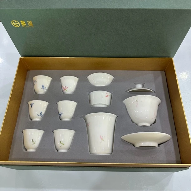 茶具礼盒 德化羊脂白玉 手绘兰花 高白 高薄 不含茶叶