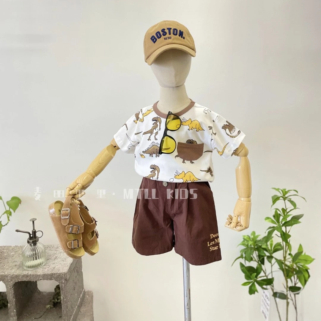 夏季儿童套装男孩短袖T恤棉两件套男宝宝恐龙套装