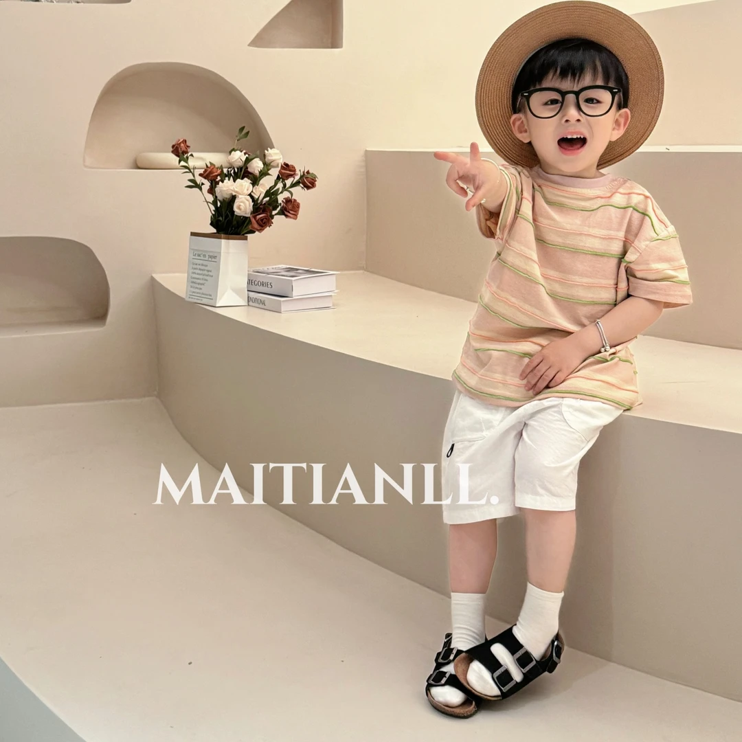 2024夏季新品男女童短袖T恤韩版条纹短袖百搭宽松宝宝薄款t